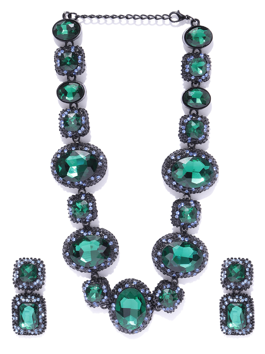 YouBella Green And Black Stone-Studded Geometrical Jewellery Set